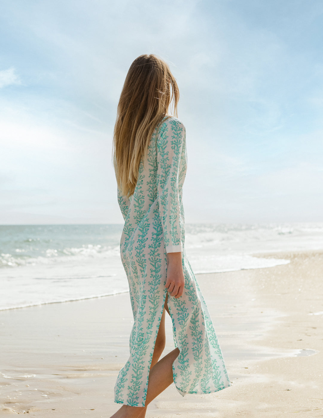 Teal blue organic cotton coral tunic dress